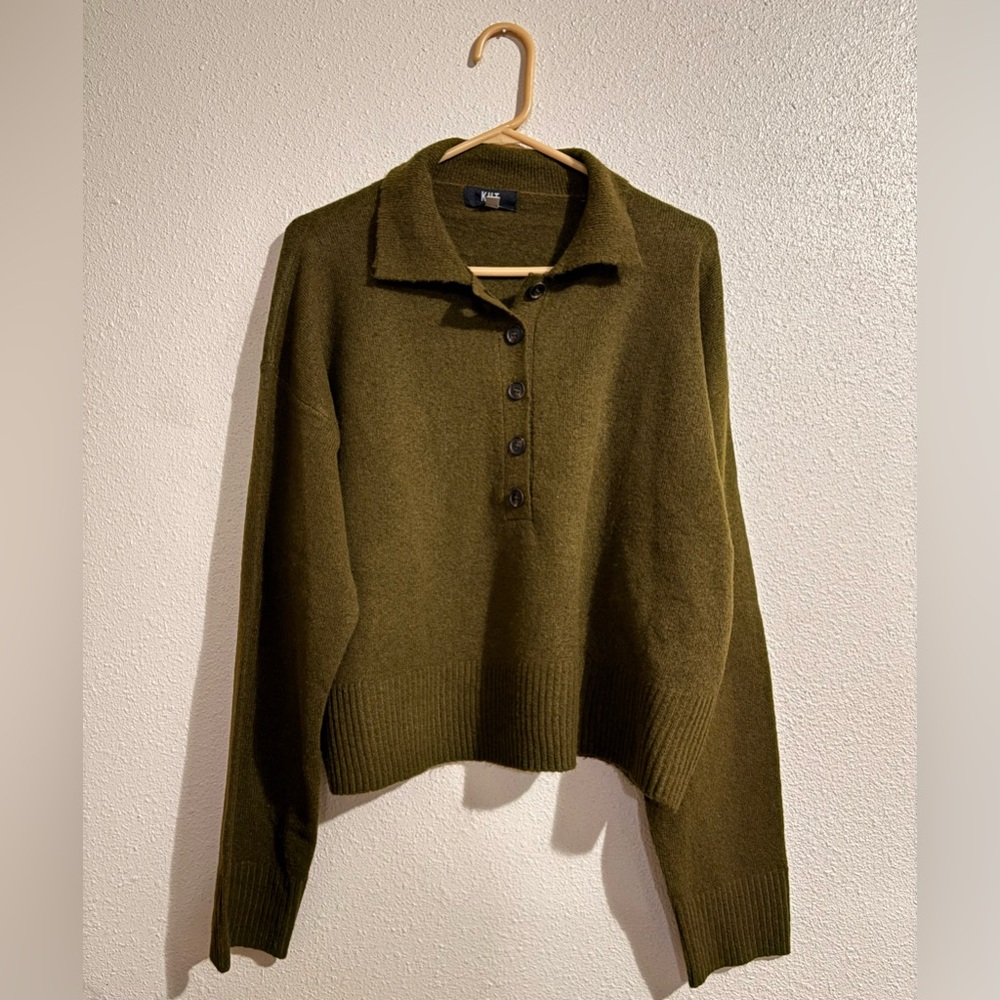 Kut from the Kloth XL Forest Green Collard V-Neck Button Up Sweater